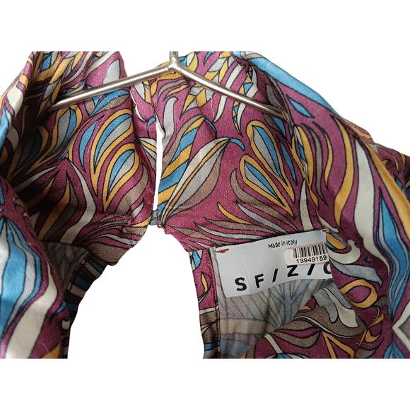 SFIZIO Nouveau Floral Turtleneck Top Italy Long Sleeve Keyhole Back S-M - Picture 6 of 11